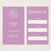ピンクかわいらしパープルロゴ縦アポイントメントカード (正面&裏面)