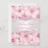 ピンクかわいらしパールホワイトフラワーバースデーパーティー3 招待状 (裏面)