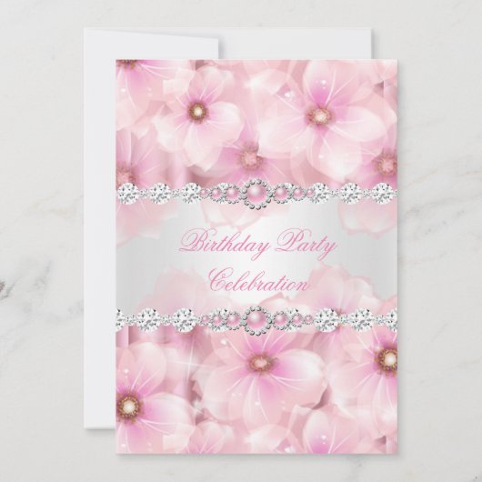ピンクかわいらしパールホワイトフラワーバースデーパーティー3 招待状 (裏面)
