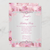 ピンクかわいらしパールホワイトフラワーバースデーパーティー3 招待状 (正面/裏面)