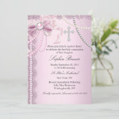 ピンクかわいらしパールボウクロストファースト聖餐式 招待状 (スタンド正面)