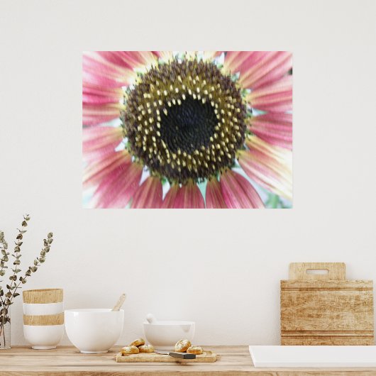 ピンクかわいらしヒマワリプリント ポスター (キッチン)