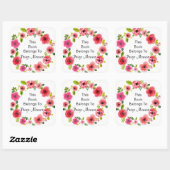 ピンクかわいらしヒューズフローラリース蔵書票 スクエアシール (シート)