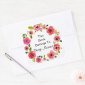 ピンクかわいらしヒューズフローラリース蔵書票 スクエアシール (封筒)