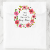 ピンクかわいらしヒューズフローラリース蔵書票 スクエアシール (バッグ)