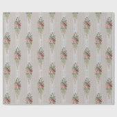 ピンクかわいらしビクトリアンのバラとホワイトレース ラッピングペーパー (フラット)