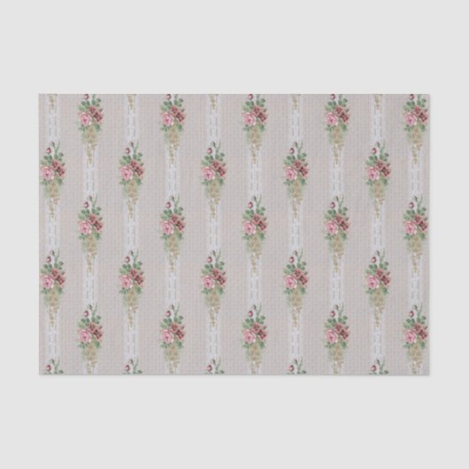 ピンクかわいらしビクトリアンのバラとホワイトレース 薄葉紙 (正面)