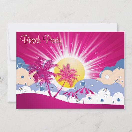 ピンクかわいらしビーチパーティー 招待状 (正面)