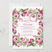 ピンクかわいらしピニーズフローラブライダルシャワー 招待状 (正面)