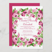 ピンクかわいらしピニーズフローラブライダルシャワー 招待状 (正面/裏面)
