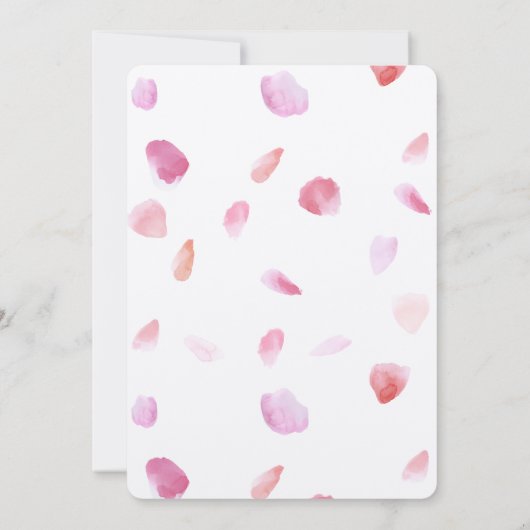 ピンクかわいらしピーチバラ花びら水彩誕生日 招待状 (裏面)
