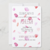 ピンクかわいらしピーチバラ花びら水彩誕生日 招待状 (正面)