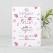 ピンクかわいらしピーチバラ花びら水彩誕生日 招待状 (スタンド正面)