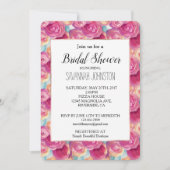 ピンクかわいらしピーチフラワーズブライダルシャワー 招待状 (正面)