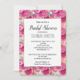 ピンクかわいらしピーチフラワーズブライダルシャワー 招待状