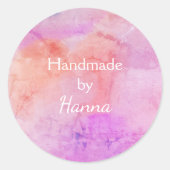 ピンクかわいらしピーチ赤面水彩手作り ラウンドシール (正面)