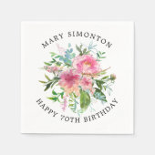 ピンクかわいらしピーニーフローラ70誕生日 スタンダードカクテルナプキン (正面)