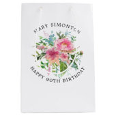 ピンクかわいらしピーニーフローラ90誕生日 ミディアムペーパーバッグ (正面)