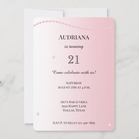 ピンクかわいらしピールズグラム誕生日 招待状 (正面)