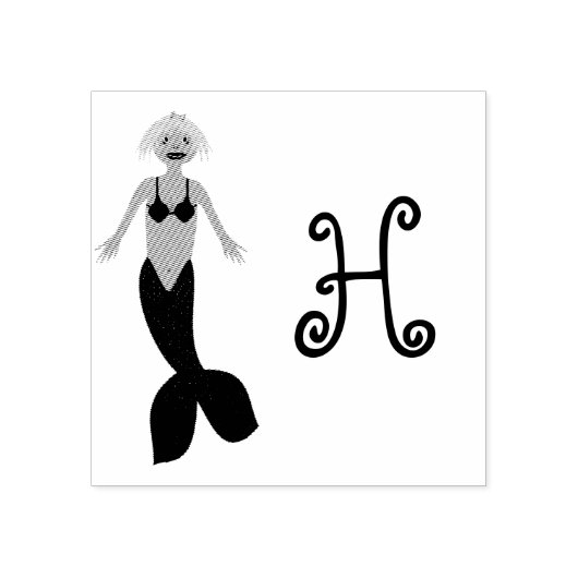 ピンクかわいらしファンタジーマーメイドカスタムモノグラムの ラバースタンプ (インプリント)