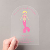 ピンクかわいらしファンタジーマーメイドカスタムー誕生日パーティー アクリル招待状 (インサイチュ (ポータブル))