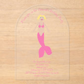 ピンクかわいらしファンタジーマーメイドカスタムー誕生日パーティー アクリル招待状 (正面)