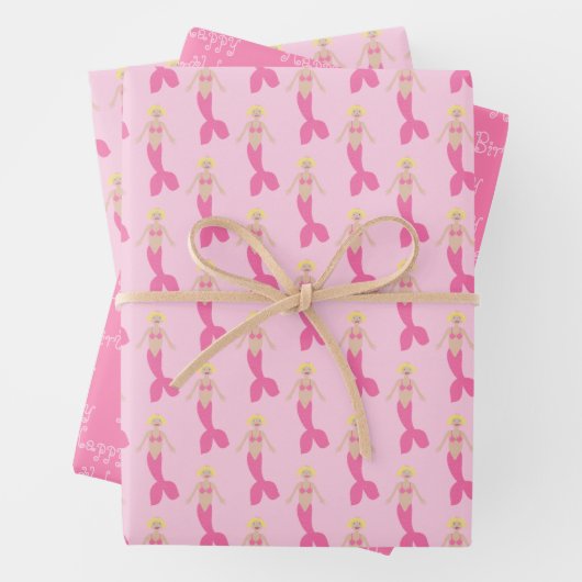 ピンクかわいらしファンタジーマーメイドカスタム誕生日 ラッピングペーパーシート (インサイチュ)