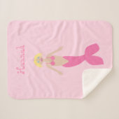 ピンクかわいらしファンタジーマーメイド名前をカスタムする シェルパブランケット (正面(横))