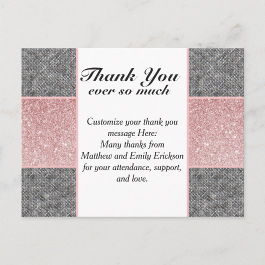 ピンクかわいらしフェイクグリッター及びグレーファブリック ポストカード (正面)