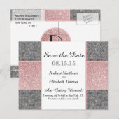 ピンクかわいらしフェイクグリッター及びグレーファブリック 案内ポストカード (正面/裏面)