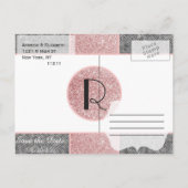 ピンクかわいらしフェイクグリッター及びグレーファブリック 案内ポストカード (裏面)