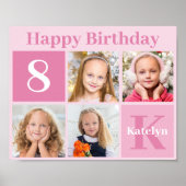 ピンクかわいらしフォトコラージュカスタム誕生日パーティー ポスター (正面)