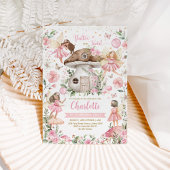 ピンクかわいらしフォレストフェアリーガーデンガール誕生日 招待状