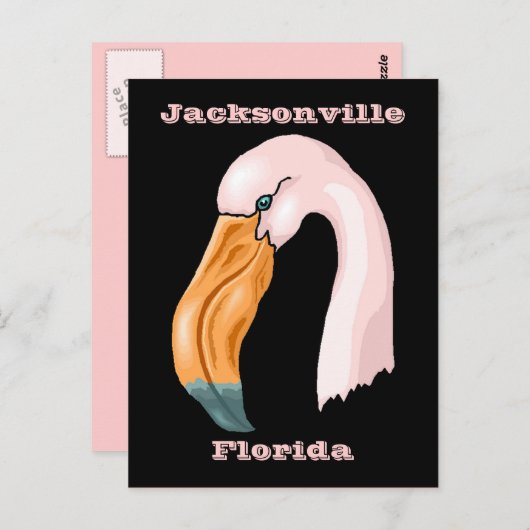 ピンクかわいらしフラミンゴ旅行記念はがき ポストカード (正面/裏面)