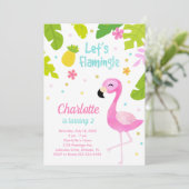 ピンクかわいらしフラミンゴ誕生日招待状 招待状 (スタンド正面)