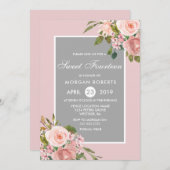 ピンクかわいらしフラワーガールズ14誕生日招待状 招待状 (正面/裏面)