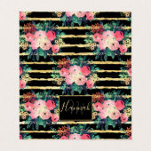 ピンクかわいらしフラワ絵を描ーのストライプ金ゴールドパターン 名刺 (外部フラット)