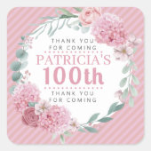 ピンクかわいらしフローラお礼ステッカー スクエアシール (正面)