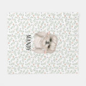 ピンクかわいらしフローラかわいいデザイン フリースブランケット (正面(横))