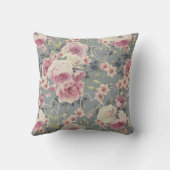 ピンクかわいらしフローラとパールハートパターン クッション (裏面)