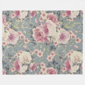 ピンクかわいらしフローラとパールハートパターン フリースブランケット (正面(横))