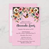 ピンクかわいらしフローラと蝶ブライダルシャワー 招待状 (正面/裏面)
