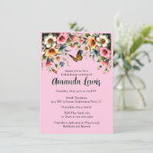 ピンクかわいらしフローラと蝶ブライダルシャワー 招待状 (スタンド正面)