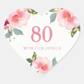 ピンクかわいらしフローラウォーター色80th誕生日パーティー ハートシール (正面)