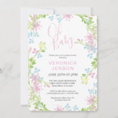 ピンクかわいらしフローラオ赤ちゃん女の子の赤ちゃんシャワー 招待状 (正面)