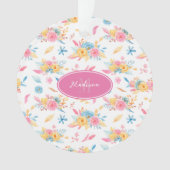 ピンクかわいらしフローラカスタムグリーティングクリスマスツリー オーナメント (正面)