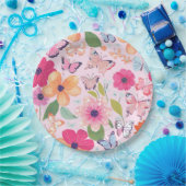 ピンクかわいらしフローラガーデン ペーパープレート (パーティー)