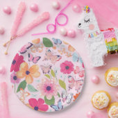 ピンクかわいらしフローラガーデン ペーパープレート (パーティー)