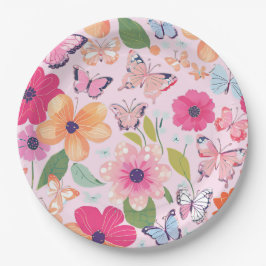 ピンクかわいらしフローラガーデン ペーパープレート