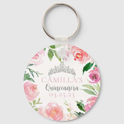 ピンクかわいらしフローラキンセアニラシルバーティアラパーティー キーホルダー (正面)